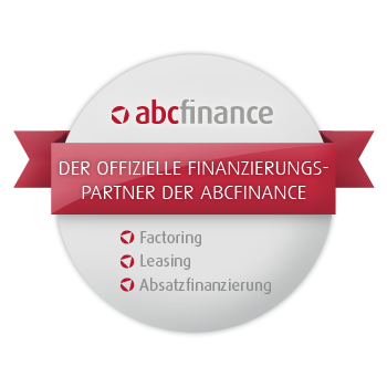 Rundes abcfinance-Partnerlogo mit Factoring und Leasing Aufschrift