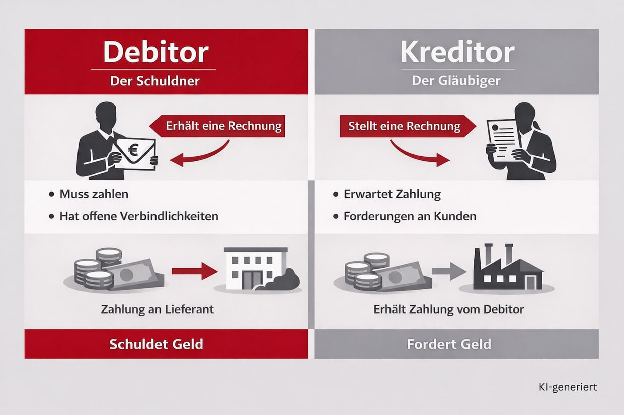 Unterschied Debitor vs. Kreditor.