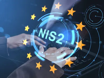 Grafische Darstellung der NIS2-Richtlinie der Europäischen Union.