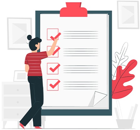 Stilisierte Frau hakt Liste ab