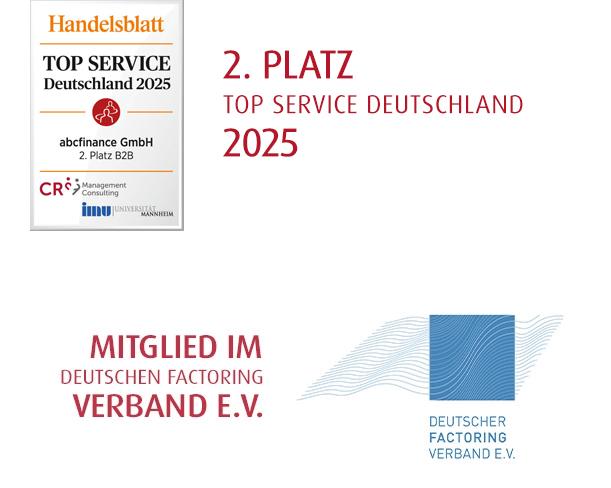 Handelsblatt TOP Service Deutschland 2025 2. Platz und Mitglied im Deutschen Factoring Verband e.V.