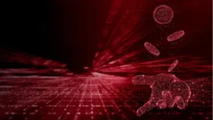 Künstliche Intelligenz dargestellt durch eine rote Hand mit Münzen.